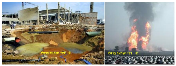 ד"ר ישראל ברזלי - בעקבות פיצוץ בצינור גז כדור אש וענן גז דליק לגובה 200 מ'. קרינת חום לוהט המיסה הכל ברדיוס 200 מ'