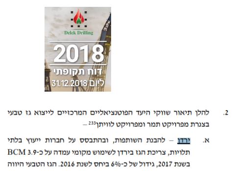 שקר - צריכת הגז בירדן 3.9 BCM