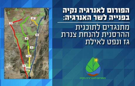 "הפורום לאנרגיה נקיה"  בפניה לשר האנרגיה: מתנגדים לתוכנית ההרסנית להנחת צנרת גז ונפט לאילת