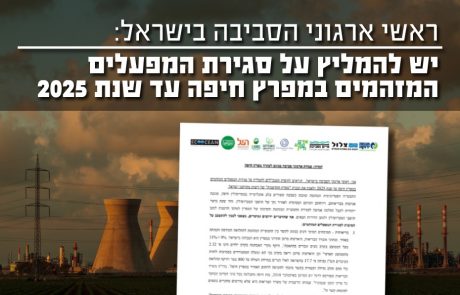 שומרי הבית וראשי ארגוני הסביבה בקריאה לוועדת המנכ"לים להמליץ על סגירת המפעלים המזהמים במפרץ חיפה עד שנת 2025 ולאימוץ "מפרץ החדשנות"